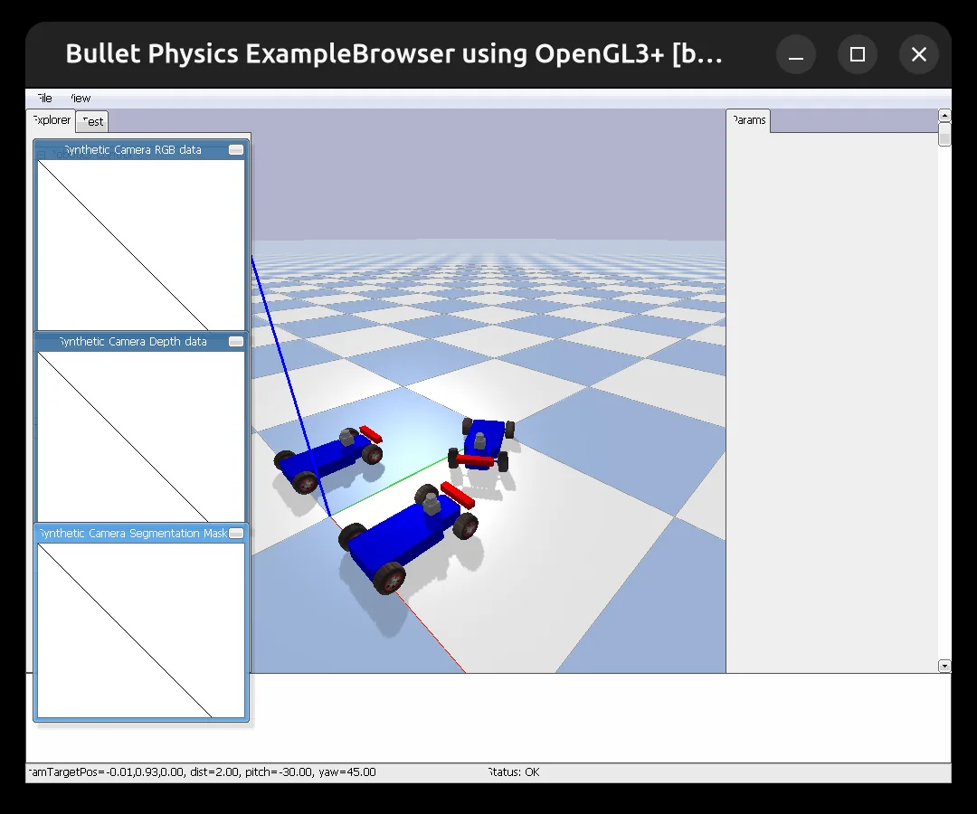 PyBullet parking environment with three simulated cars